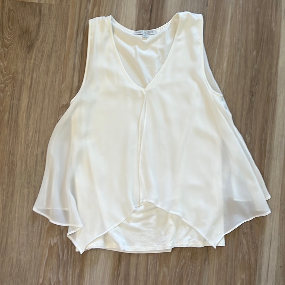 Green Envelope Ivory White Tiered Draped Sleeveless Top
